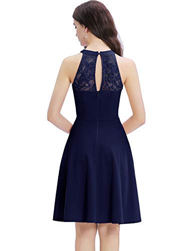 Bbonlinedress Abendkleider elegant für Hochzeit Festliche Kleider Damen Winterkleid Cocktailkleid Neckholder Brautkleid Jugendweihe Kleider Konfirmationskleider Navy L