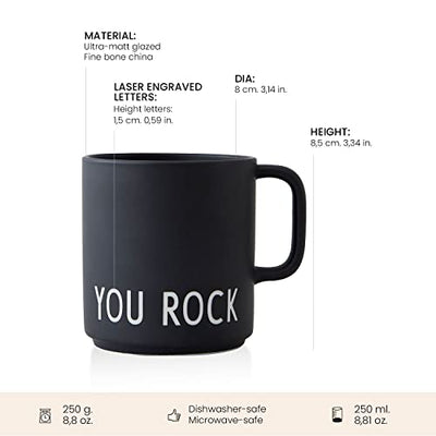 Design Letters Lieblingsbecher Schwarz YOU ROCK | Geschenke für Lieblingsmensch | Kaffeetasse mit Henkel aus Porzellan