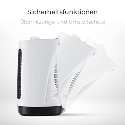 Pro Breeze 2000W Mini Keramik Heizlüfter mit automatischer Oszillation, zwei Leistungsstufen, energiesparender Betrieb für Wohnzimmer, Büro, Terasse - Weiß