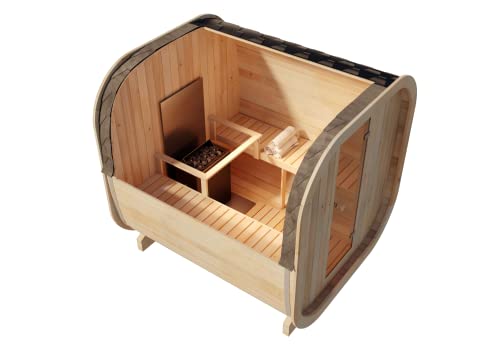 FinnTherm Fasssauna aus Holz ScandiCube Comfort, Outdoor-Sauna modern, Außensauna Garten mit 42 mm Wandstärke, Saunahaus 204 x 225 x 212 cm, naturbehandelt oder Thermoholz