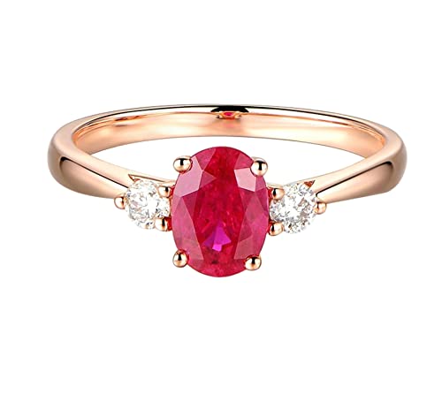 18 Karat (750) Rotgold Ringe, Trauringe Eingelegter 1,11 ct Rubin Und 0,15 ct Diamant Oval Rot Rubin Diamant Ring Größe 45 (14.3)