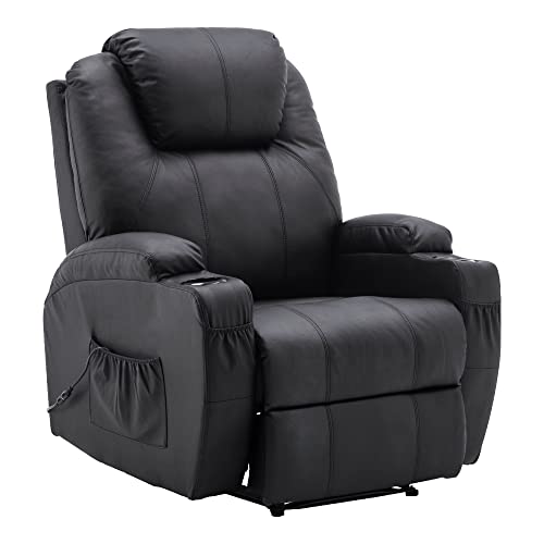 M MCombo Elektrisch Relaxsessel Massagesessel Fernsehsessel Liegefunktion Vibration Heizung 7061 neues Modell (Schwarz-Kunstleder)