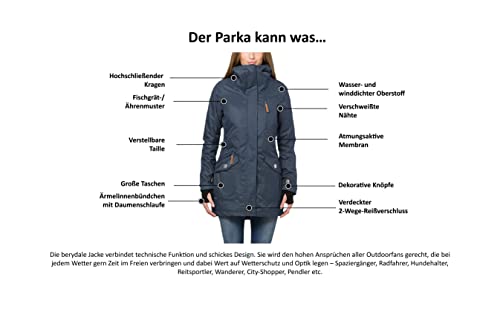 berydale Damen wasser- und winddichter Damen Parka, Schwarz - gefütterter Winter Parka, XL