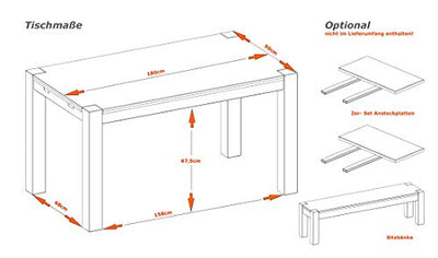 Esstisch 180x90cm Rio Bonito Farbton Honig hell Pinie Massivholz geölt und gewachst Tisch, Optional: passende Bänke