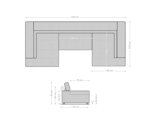 DELIFE Wohnlandschaft Phia Strukturstoff Beige 430x220 cm Sofa