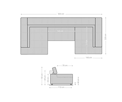 DELIFE Wohnlandschaft Phia Strukturstoff Beige 430x220 cm Sofa