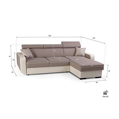 mb-moebel Ecksofa mit Schlaffunktion Eckcouch mit Bettkasten Sofa Couch Wohnlandschaft L-Form Polsterecke Pedro (Cappuccino, Ecksofa Links)