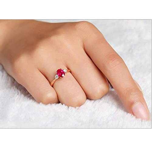 18 Karat (750) Rotgold Ringe, Trauringe Eingelegter 1,11 ct Rubin Und 0,15 ct Diamant Oval Rot Rubin Diamant Ring Größe 45 (14.3)