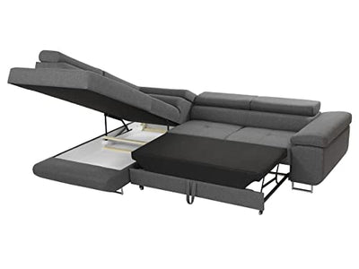 Ecksofa Torezio mit Bettkasten, Einstellbare Kopfstützen, Sofa mit Schlaffunktion, Eckcouch für Wohnzimmer, Polsterecke, L-Form Couch mit Bettfunktion, Wohnlandschaft (Seite: Rechts, Manila 18)