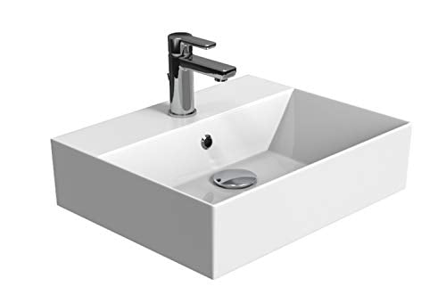 Aqua Bagno | Design Waschbecken Hängewaschbecken Aufsatzwaschbecken Waschtisch aus hochwertiger Keramik eckig KS.50 | 50 x 42 cm | Weiß