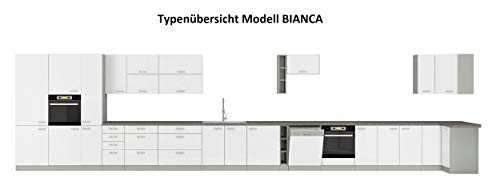 Küche Bianca Basic I 240 cm Küchenzeile Hochglanz weiß Küchenblock Einbauküche