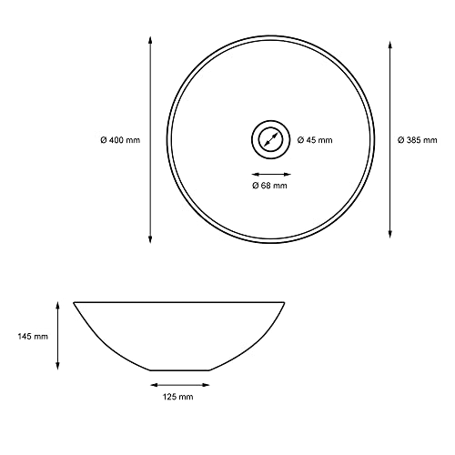 ML-Design Waschbecken aus Keramik in Schwarz Matt, Ø 40x14,5 cm, Runde Aufsatzwaschbecken, Moderne Waschtisch, Waschschale mit Abflussloch, Waschplatz Handwaschbecken, für das Badezimmer und Gäste-WC