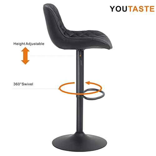 YOUTASTE Barhocker, 2er Set Tresenhocker PU-Leder Höhenverstellbar Bar Stühle Drehbar Drehstühle Mit Armlehnen,Kücheninseln Bar Stool Für Garten 180kg Kapazität-Diamant Schwarz…