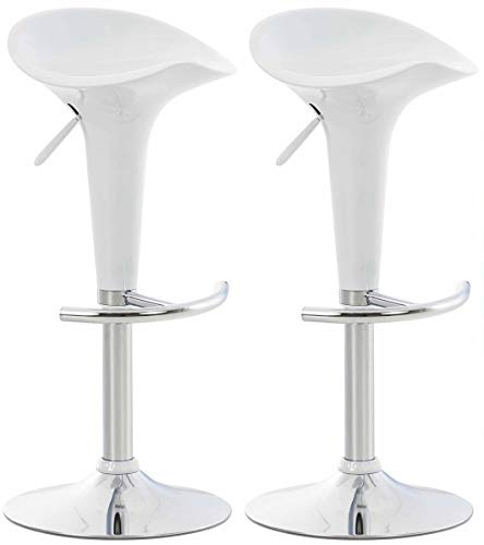 CLP 2er Set Barhocker Saddle Mit Drehbarem Kunsttoffsitz Und Fußablage I Höhenverstellbarer Hocker Mit Metallgestell In Chrom-Optik, Farbe:weiß