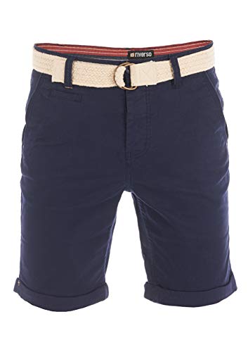 riverso Herren Chino Shorts RIVHenry Gürtel Bermuda Kurze Hose 98% Baumwolle Hellblau Dunkelblau Navy Rot Grün Orange Beige Grau w30 - w42, Größe:W 38, Farbe:Dark Navy (19400)