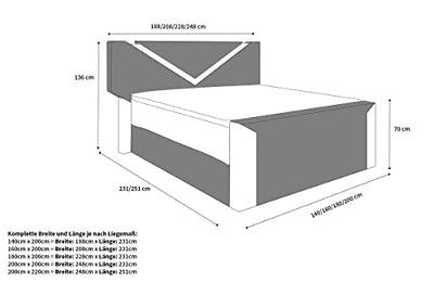 Sofa Dreams Boxspringbett Lyon Bettrahmen in Mikrofaser Stauraum LED Licht 140x200 160x200 180x200 200x200 200x220 (200 x 220 cm, Schwarz-Weiß M14)