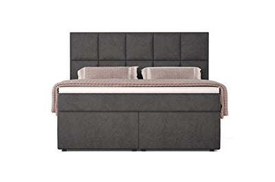 Betten Jumbo Dream Boxspringbett 180x200 mit 7-Zonen TFK Härtegrad H3 und Visco-Topper | Farbe Velour-Grau | div. Größen verfügbar