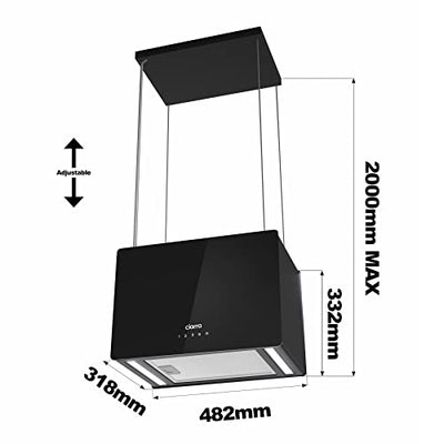 CIARRA CBCB4850 A++ Inselhaube Umluft Dunstabzugshaube Insel Freihängend 48cm 700m³/h mit Smart Wi-Fi App 4 Stufen Booster Glas Inselabzugshaube CBCF003 Aktivkohlefilter Schwarz