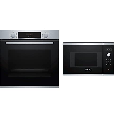 Bosch HBA573BS1 Serie 4 Einbau-Backofen, 60 x 60 cm, Pyrolyse Selbstreinigung, AutoPilot 10 10 Automatikprogramme & BFL524MS0 Serie 6 Einbau-Mikrowelle, 38 x 60 cm, 800 W, Drehteller 25,5cm