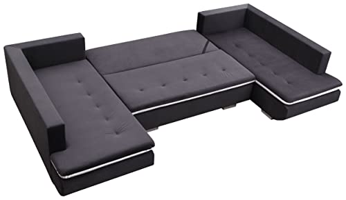 MKS MEBLE Ecksofa - U-Form Sofa Mit Schlaffunktion - Wohnlandschaft - Ausklappbar Bettsofa - Wohnzimmer U Couch - Polstersofa mit Bettkasten - Argent U - Grün Malmo