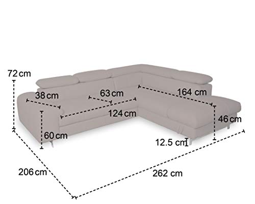 Mivano Ecksofa Chef / L-Sofa mit Schlaffunktion, Bettkasten und verstellbaren Kopfstützen / 262 x 72 x 206 / Strukturstoff Grau