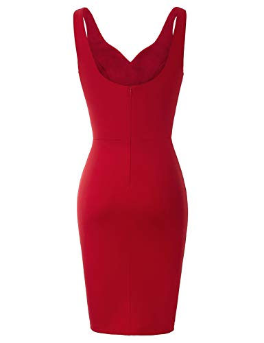 GRACE KARIN Damen Vintage Kleid Pleated Bleistiftkleid Ärmellos V-Ausschnitt Cocktail Party Kleid M Rot CLS02497-2