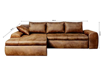 lifestyle4living Ecksofa mit Schlaffunktion und Bettkasten in Braun | Gemütliches Mikrofaser L-Sofa im Vintage-Look mit Stauraum inkl. 4 Rückenkissen