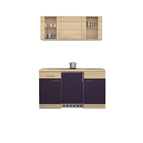 ALIDAM KüChenunterschrank Miniküche Mit Kühlschrank Mini Küchenzeile Singleküche Kochplatte 150 cm Aubergine KüChenblock