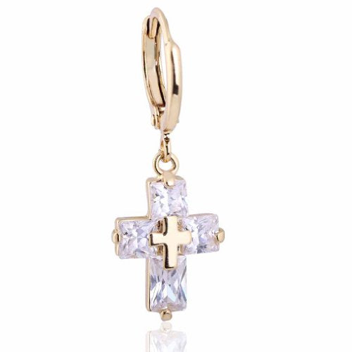 Yazilind Elegante Schmuck 18K Gold Filled Gl?nzendes Kreuz Design- Clear Crystal baumeln Ohrringe f¨¹r Frauen -Geschenk-Idee