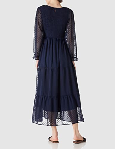 Amazon Brand - find. Damen lässiges Maxikleid Polka Dot Lange Ärmel Party-Maxikleider, Marineblau, Größe S