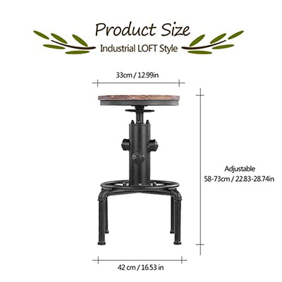 IKAYAA Barhocker 2er set Barstuhl Höhenverstellbar,Industrieller Barhocker,Traktorsitz Barhocker, Rundhocker Bistrohocker,Drehhocker,Tresenhocker,Vintage Metall+Kiefernholz