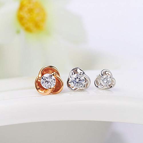 ANAZOZ Echtschmuck Ohrringe Damen 18 Karat / 750 Rosegold Blume 0.05Ct Diamant Weiß Ohrstecker Schmuck für Frauen