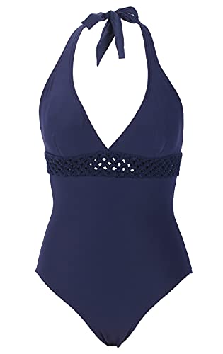 LA ORCHID Laorchid Push up Bademode Swimsuit Rückenfrei Einteiliger Badeanzug Damen V Ausschnitt Neckholder Badeanzug Retro Strandmode Sexy Dunkel Blau S