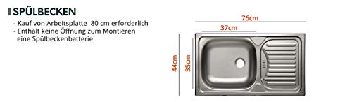 Küche Woodline IV mit Arbeitsplatte und Spühlbecken im Set, Küchenblock/Küchenzeile 9 Schrank-Module frei kombinierbar, Farbauswahl (Eiche Lancelot/Weiß Hochglanz, mit LED Beleuchtung)