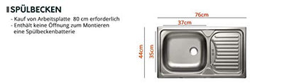 Küche Woodline IV mit Arbeitsplatte und Spühlbecken im Set, Küchenblock/Küchenzeile 9 Schrank-Module frei kombinierbar, Farbauswahl (Eiche Lancelot/Weiß Hochglanz, mit LED Beleuchtung)