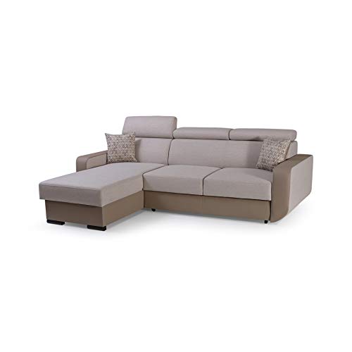 mb-moebel Ecksofa mit Schlaffunktion Eckcouch mit Bettkasten Sofa Couch Wohnlandschaft L-Form Polsterecke Pedro (Cappuccino, Ecksofa Links)