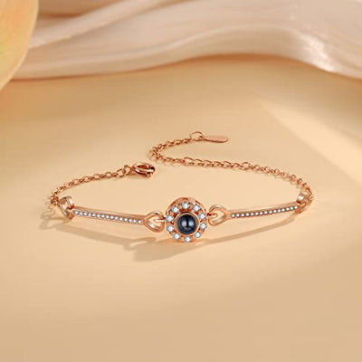 kaululu Personalisierte Armbander mit Foto Projektion Bild Herz Anhänger für Damen Versilbert Rosegold Schmuck Geschenk für Mutter und Tochter Frauen Frau Muttertag Weihnachtstag