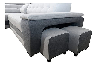 Robin Grand Ecksofa mit Schlaffunktion, Schlafsofa mit Bettkasten und Zwei Hocker, Freistehendes Eckcouch in L-Form, verstellbare Kopfstützen, Polstergarnitur Sofa