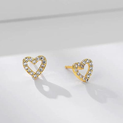 Damen Gold Love Heart Zirkonia Ohrstecker für Schmuck Geschenk