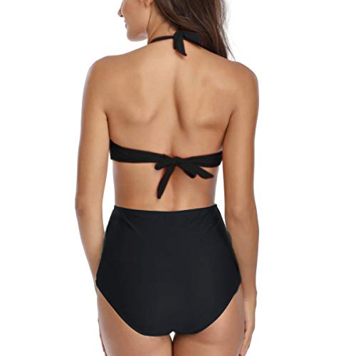 Misolin Damen Badeanzug Neckholder V-Ausschnitt Rückenfrei Einteiliger Bademode Bauchweg Cutouts Strandbikini