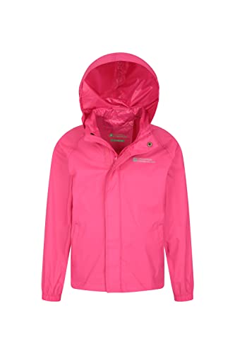 Mountain Warehouse Pakka wasserdichte Kinderjacke - 2 Taschen Kinderjacke, atmungsaktiv, packbare Regenjacke - Ideal zum Wandern leuchtendes Pink 11-12 Jahre