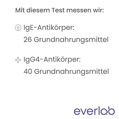 EVERLAB Lebensmittel-Reaktionstest – IGE & IgG4 Screening für 40 verschiedene Lebensmittel| Detaillierte Auswertung | Selbsttest für Zuhause