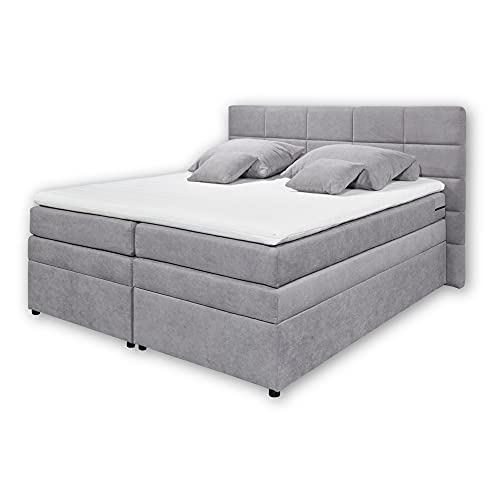 TACOMA 2 Boxspringbett 180 x 200 cm mit Bettkasten, hellgrau - Bequemes Doppelbett mit 7-Zonen-Federkern Matratze & Komfortschaum Topper - 204 x 124 x 212 cm (B/H/T)