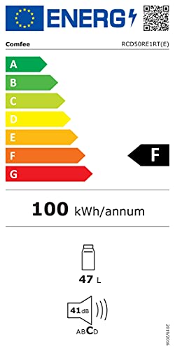 Comfee RCD50RE1RT(E) Mini-Kühlschrank/Retro Kühlschrank / 47L Kühlbox / 50cm Höhe / 100 kWh/Jahr/Einstellbare Temperaturregelung/Verstellbare Standfüße/Rot