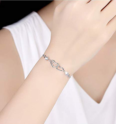 Fu You Damen Armband 925 Sterling Silber Armbänder mit Herz verstellbare Armkette Armband Für Damen