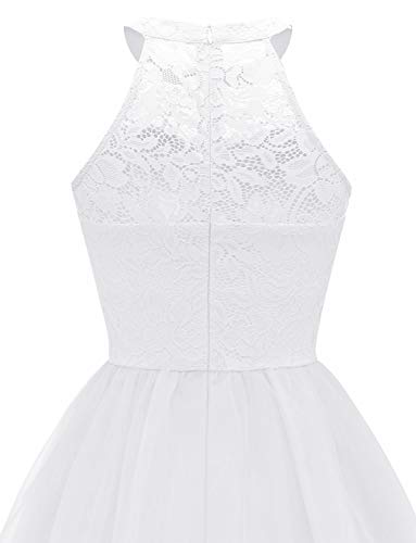 Dressystar Damen Festlich Party Cocktailkleid Hochzeitskleid Spitze Tüll Abendkleider Weiß L