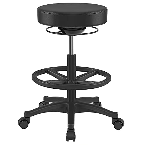 SONGMICS Bürohocker, ergonomischer Arbeitshocker, Sitzhocker, 360° Drehstuhl, höhenverstellbar, 59,5-81 cm, verstellbare Fußstütze, schwarz OSC007B01