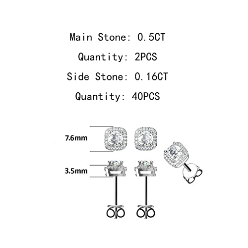 DYXIA Moissanite-Ohrstecker, 0,5 ct D Farbe VVS Reinheit Funkelnde runde Moissanite-Diamant-Ohrringe für Damen Herren Zartes 925er Sterlingsilber Luxuriöser quadratischer Brillant-Moissanite-Schmuck