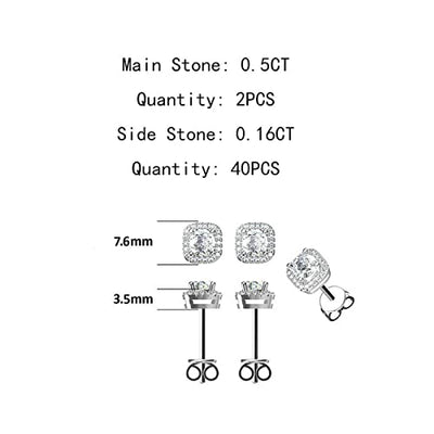 DYXIA Moissanite-Ohrstecker, 0,5 ct D Farbe VVS Reinheit Funkelnde runde Moissanite-Diamant-Ohrringe für Damen Herren Zartes 925er Sterlingsilber Luxuriöser quadratischer Brillant-Moissanite-Schmuck