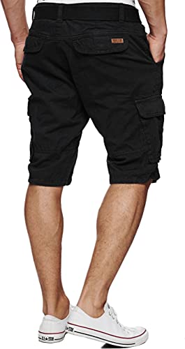 Indicode Herren Monroe Cargo ZA Shorts m. 6 Taschen inkl. Gürtel aus 100% Baumwolle | Kurze Hose Bermuda Sommer Herrenshorts Short Men Pants Cargohose kurz Sommerhose f. Männer Black XL